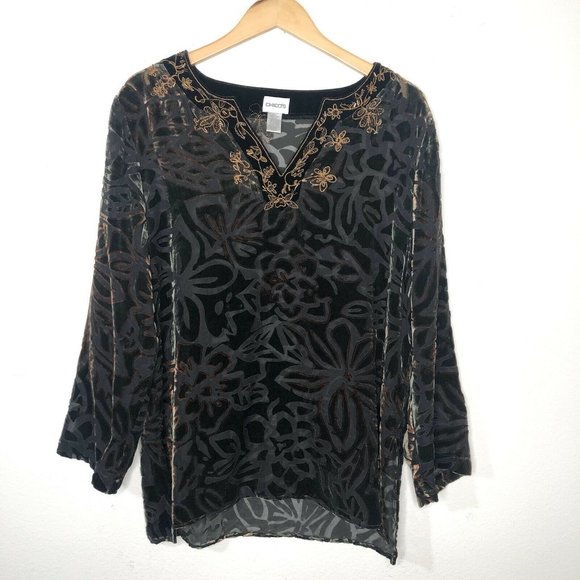 Chico's Tops - Chico's Size 2 Velvet Burnout Tunic Beaded Size L